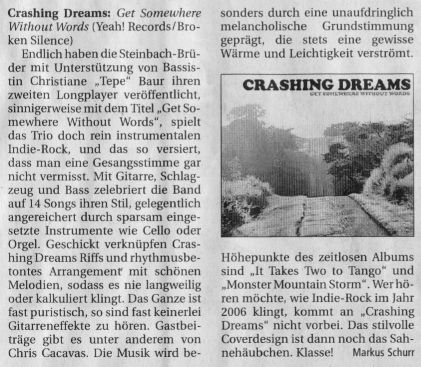 CRASHING DREAMS - NWZ CD SEPTEMBER 2006