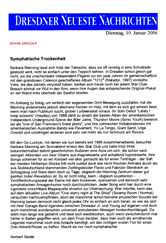 GO-LUCKYS - DRESDNER NEUESTE NACHRICHTEN JANUAR 2006