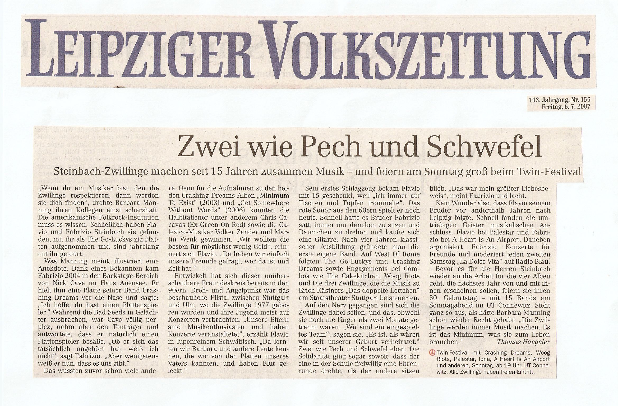 Twin Festival 2007 - Leipziger Volkszeitung Vorbesprechung